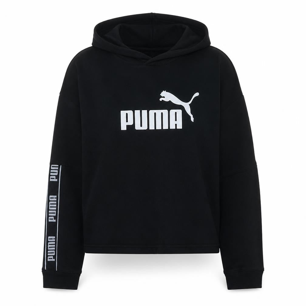 PUMA Womens Black L Pullover Hoodie Logo Print Cotton Blend