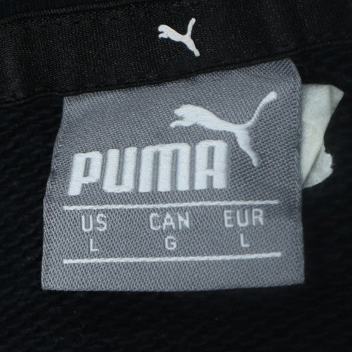 PUMA Womens Black L Pullover Hoodie Logo Print Cotton Blend