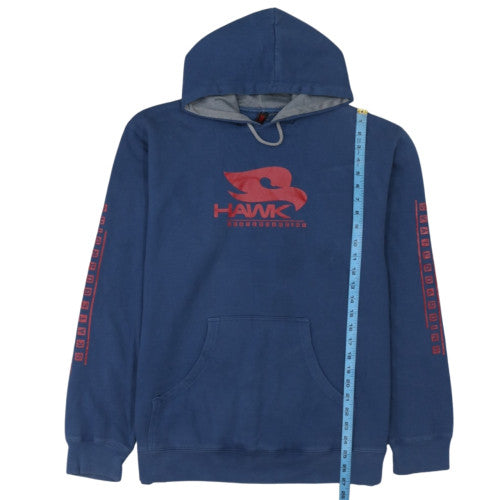 Hawk Mens Blue Pullover Hoodie L Fleece Graphic Skater Sweatshirt