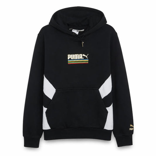 Puma Men's Black Pullover Hoodie M Gold Logo Fleece Sweatshirt