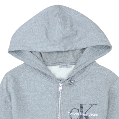 Calvin Klein Jeans Women Grey Full Zip Hoodie L Cotton Logo Casual