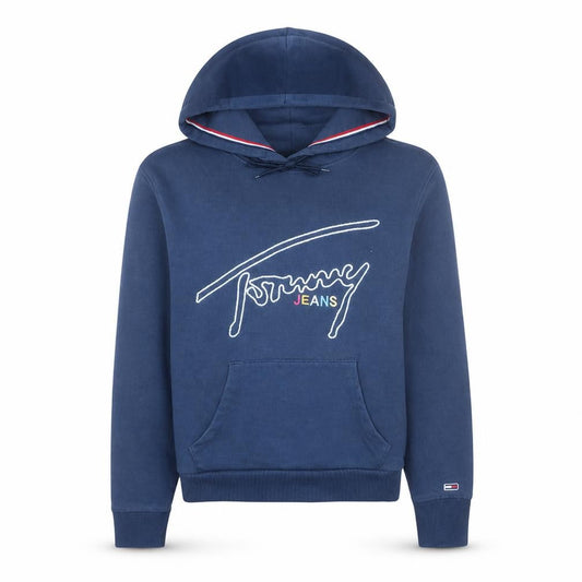 Tommy Jeans Women's Blue XS Pullover Hoodie Cotton Blend Logo Sweatshirt