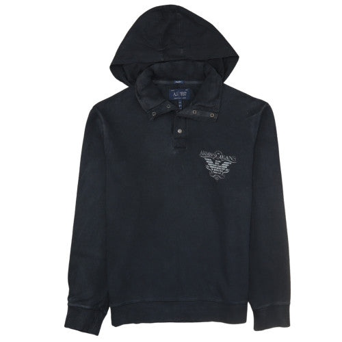 Armani Jeans Men's Black XL Henley Style Hooded Sweatshirt