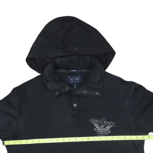Armani Jeans Men's Black XL Henley Style Hooded Sweatshirt