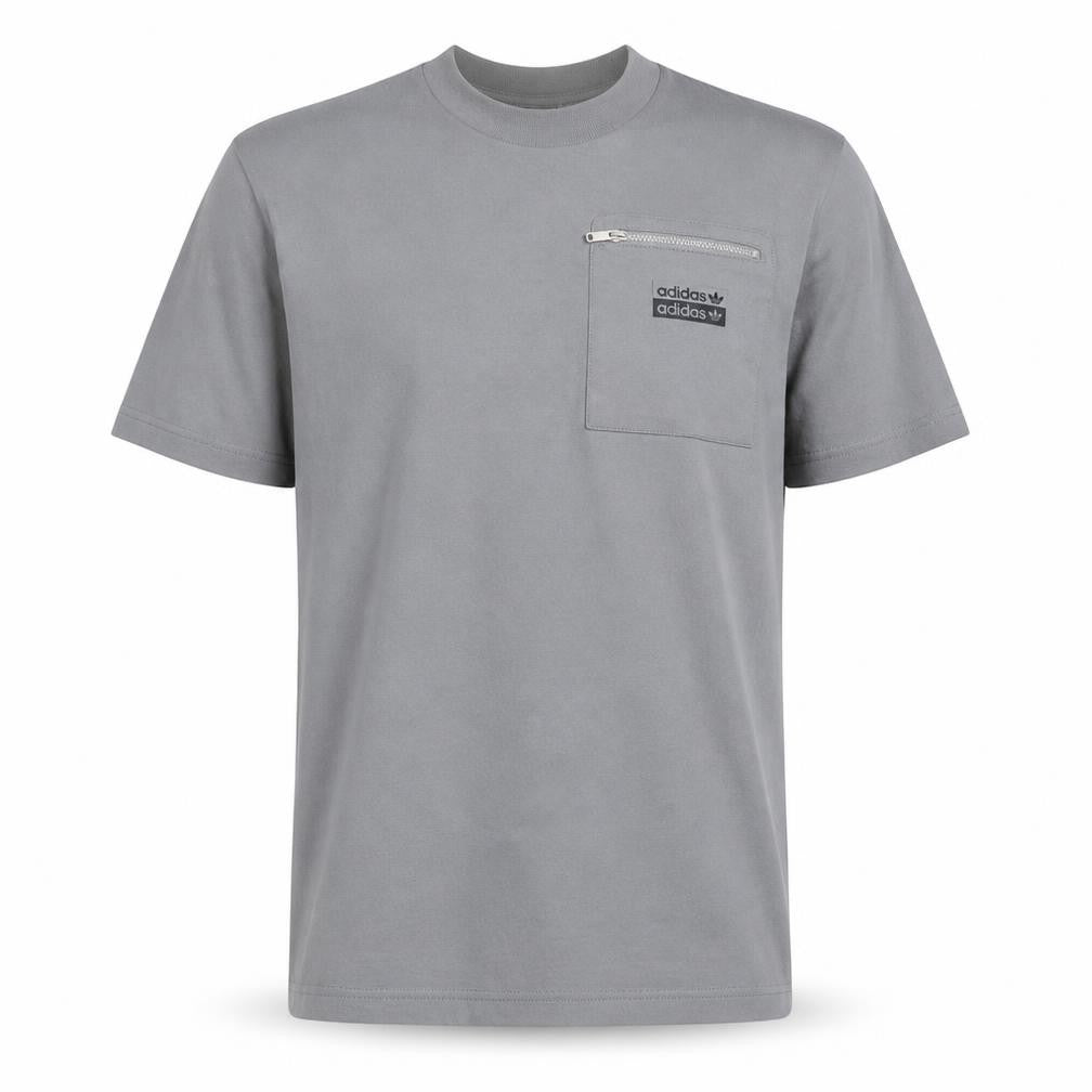 Adidas Men's Grey Crew Neck Cotton Zip Pocket T-Shirt Size M