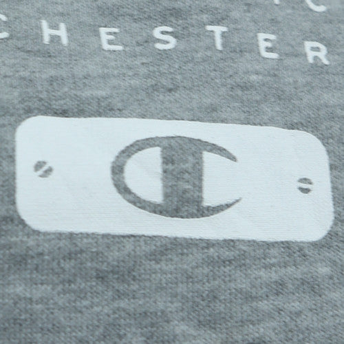Champion Men's Grey & Teal Pullover Hoodie 2XL Graphic Print