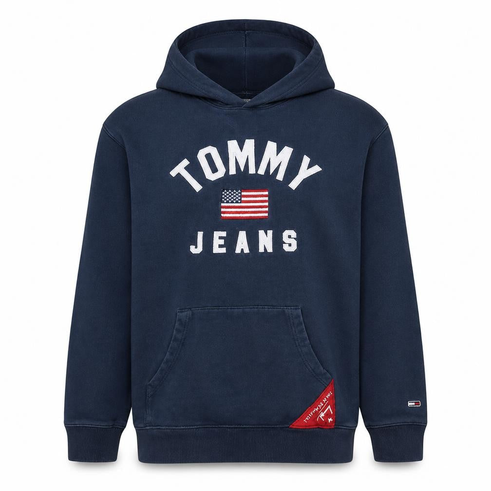 Tommy Jeans Men's Blue Pullover Hoodie M Regular Fit Graphic Logo