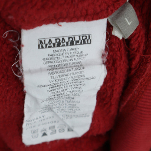 Napapijri Mens Red Pullover Hoodie L Embroidered Logo Fleece