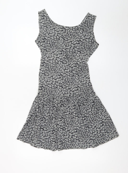 South Beach Womens Black Floral Cut Out Skater Dress M