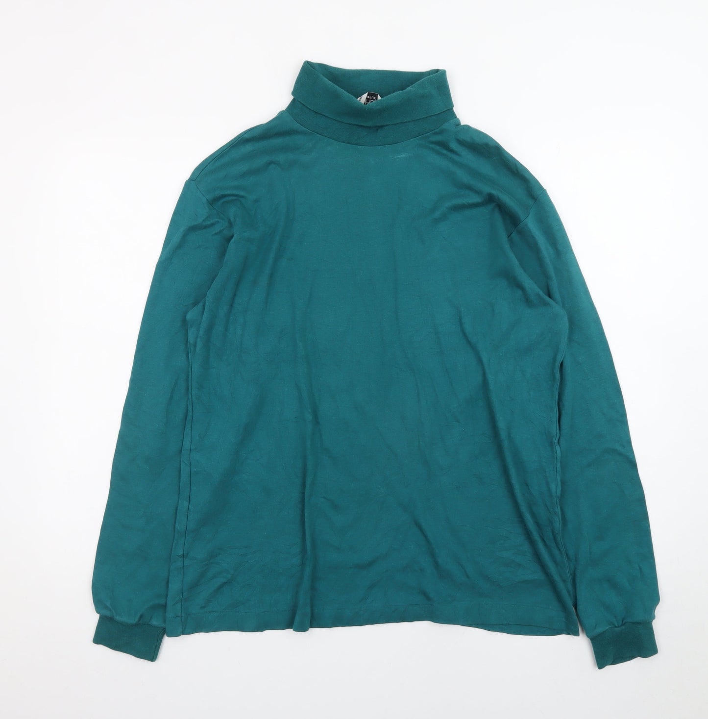 Manhattan Men's Green Roll Neck Long Sleeve Cotton T-Shirt L Vintage