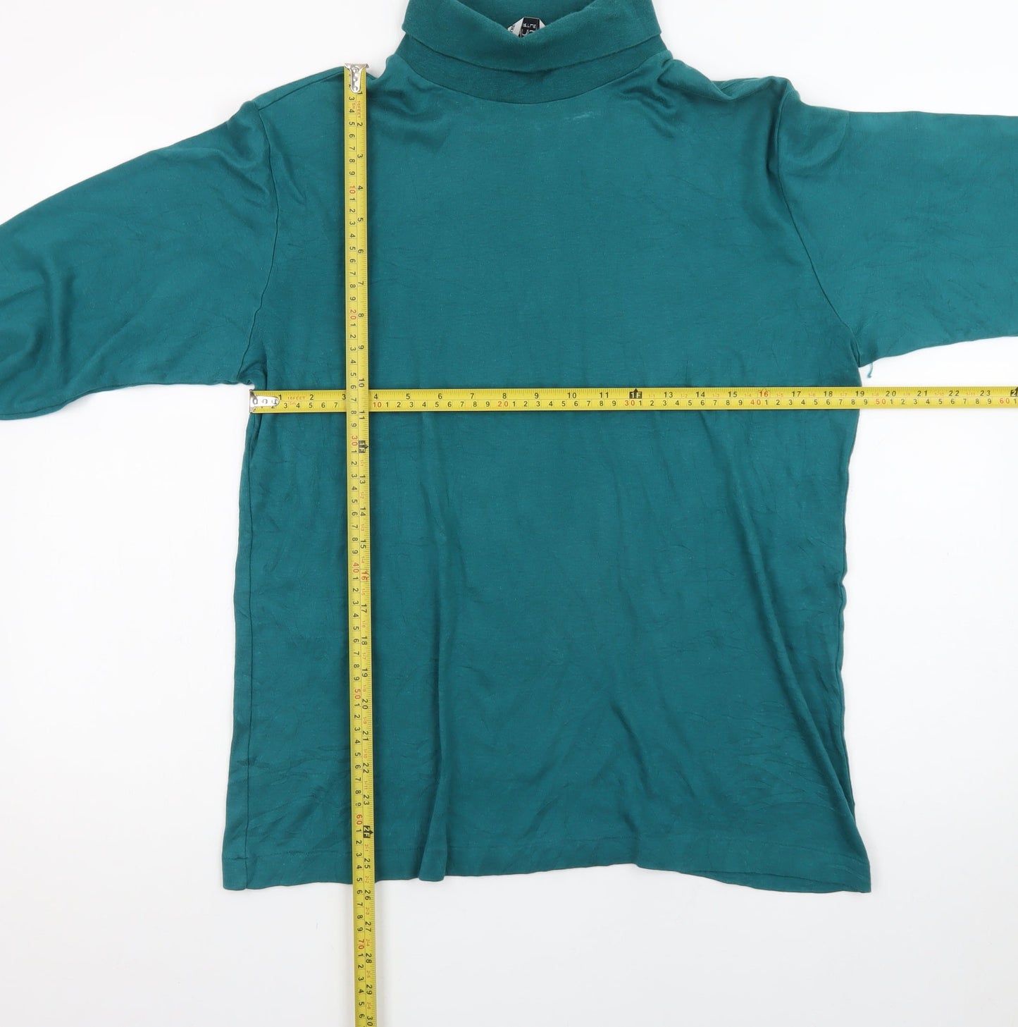 Manhattan Men's Green Roll Neck Long Sleeve Cotton T-Shirt L Vintage