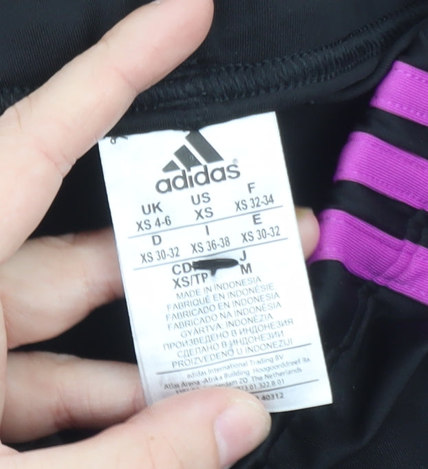 Adidas Womens Black XS Ankle Leggings Purple Stripe Performance