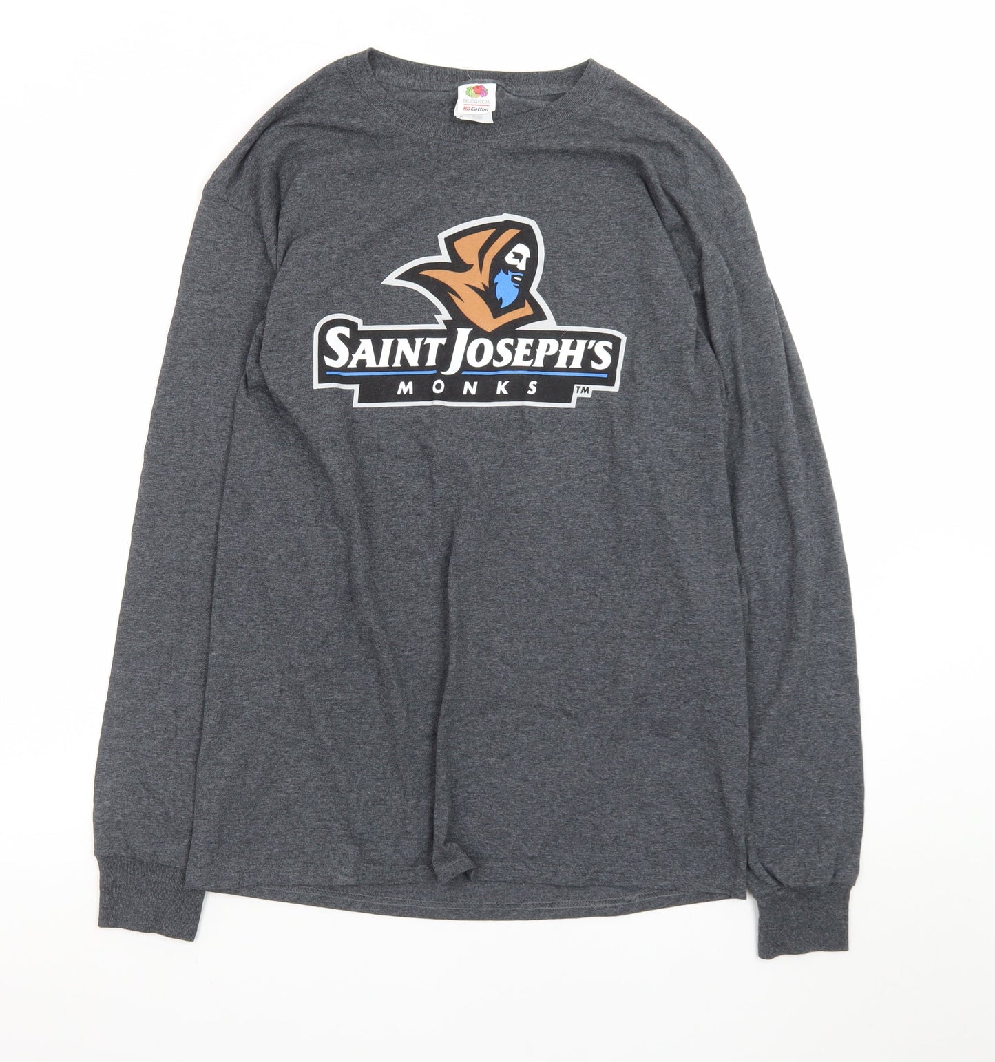 Fruit of the Loom Men's Grey Long Sleeve Saint Joseph's Graphic T-Shirt Size M