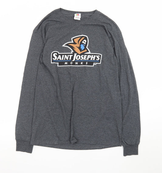 Fruit of the Loom Men's Grey Long Sleeve Saint Joseph's Graphic T-Shirt Size M