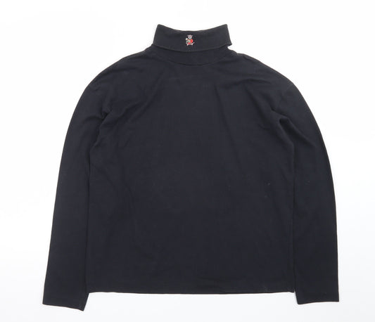 All Points Men Black Roll Neck Long Sleeve Cotton T-Shirt L