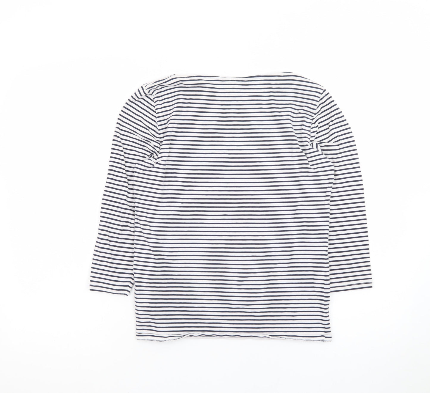 Marks and Spencer Women's White Striped 3/4 Sleeve Cotton T-Shirt Size 12