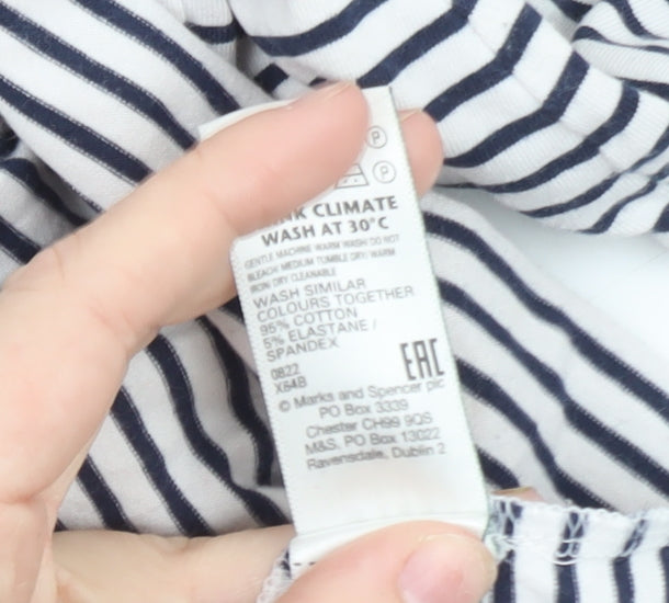 Marks and Spencer Women's White Striped 3/4 Sleeve Cotton T-Shirt Size 12