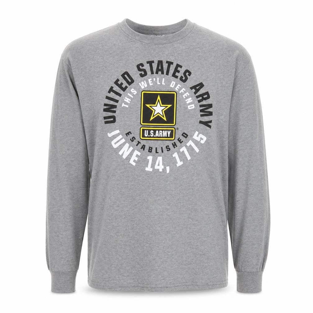 Blue 84 Men's Grey U.S. Army Long Sleeve Graphic T-Shirt Size L