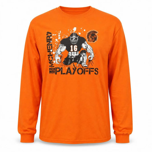 Gildan Men’s Orange Long Sleeve McHenry Playoffs Graphic T-Shirt L