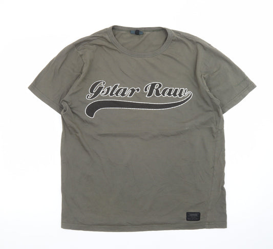G-Star Men Green Graphic Print Crew Neck Short Sleeve T-Shirt L