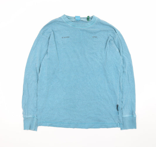 G-Star RAW Men's Blue Long Sleeve Crew Neck Cotton T-Shirt Size S