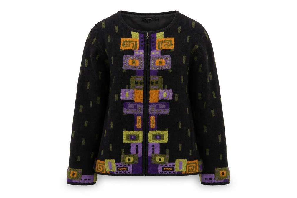 Icelandic Design Womens Black Wool Geometric Zip Cardigan S