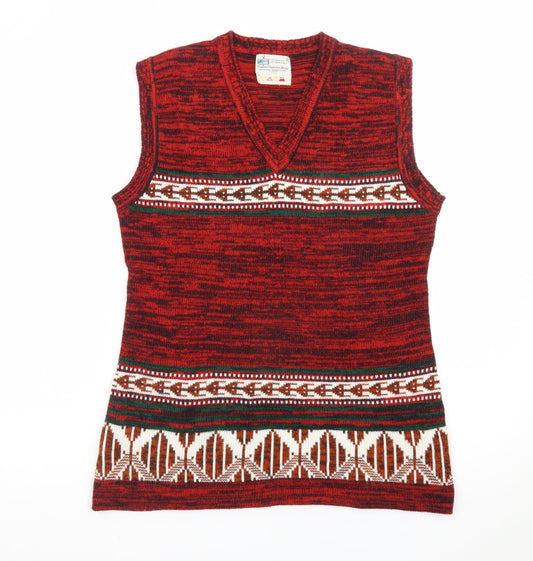 Kmart Men’s Red Fair Isle Knit Sleeveless Vest Jumper Size L