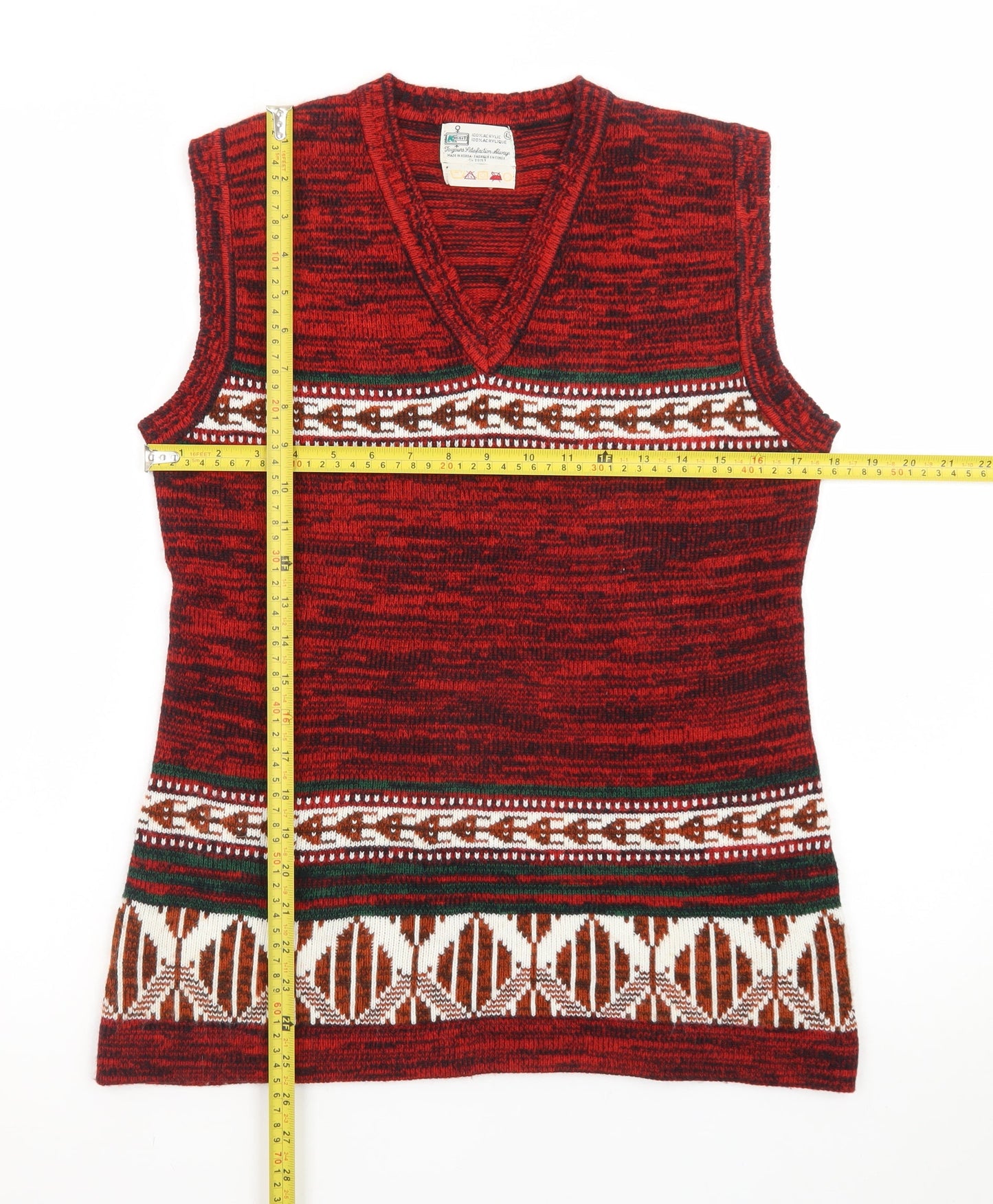 Kmart Men’s Red Fair Isle Knit Sleeveless Vest Jumper Size L