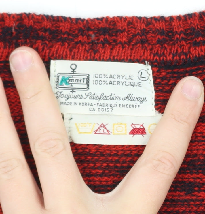 Kmart Men’s Red Fair Isle Knit Sleeveless Vest Jumper Size L
