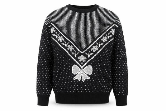 Zig Zag Womens Black Sequin Bow Retro Knit Jumper Size M