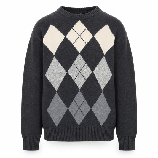 Dockers Men’s Grey Argyle Cotton Jumper XL Crew Neck Sweater