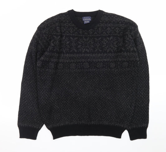Basic Editions Men Black XL Fair Isle Acrylic Pullover Jumper