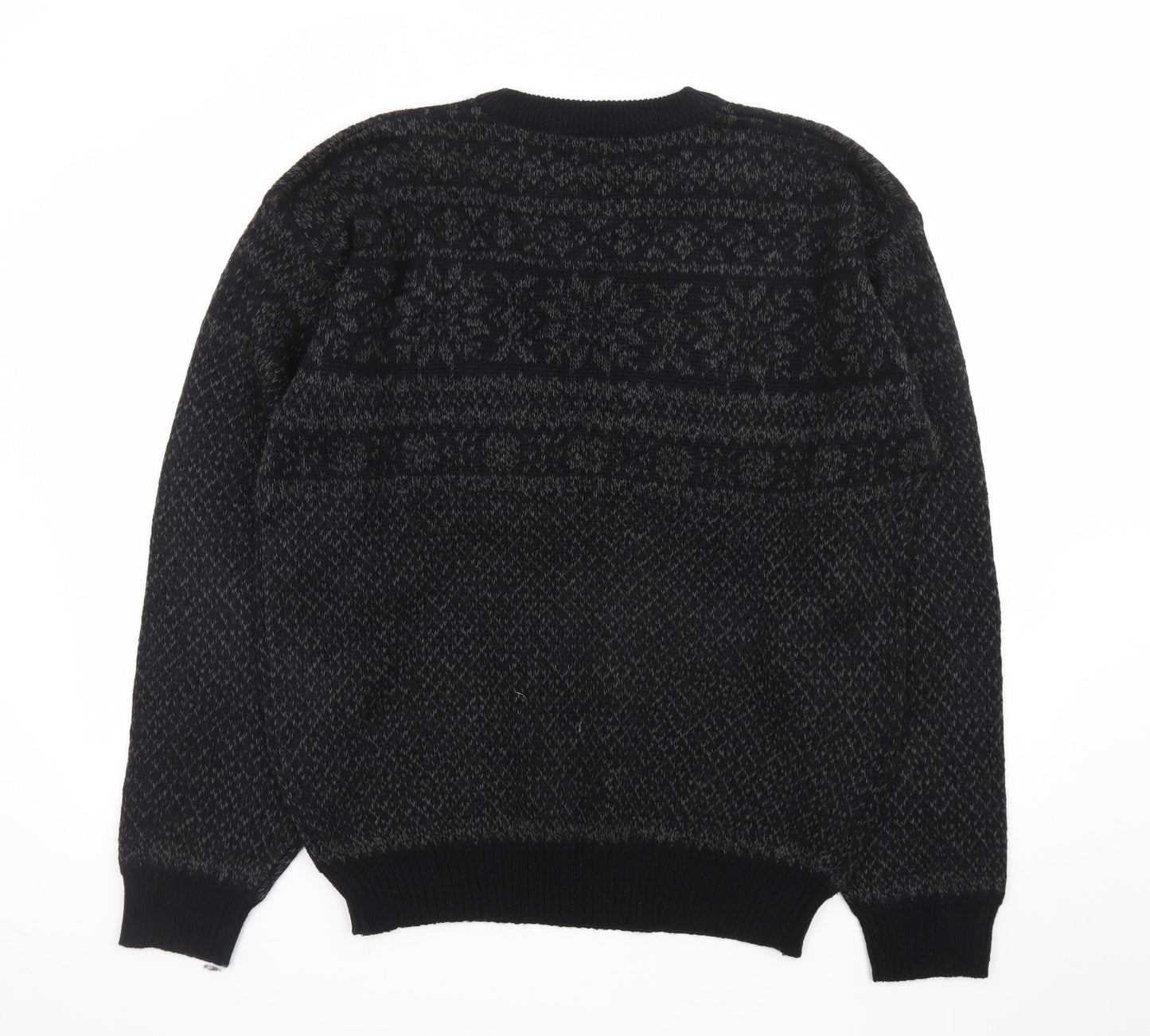 Basic Editions Men Black XL Fair Isle Acrylic Pullover Jumper