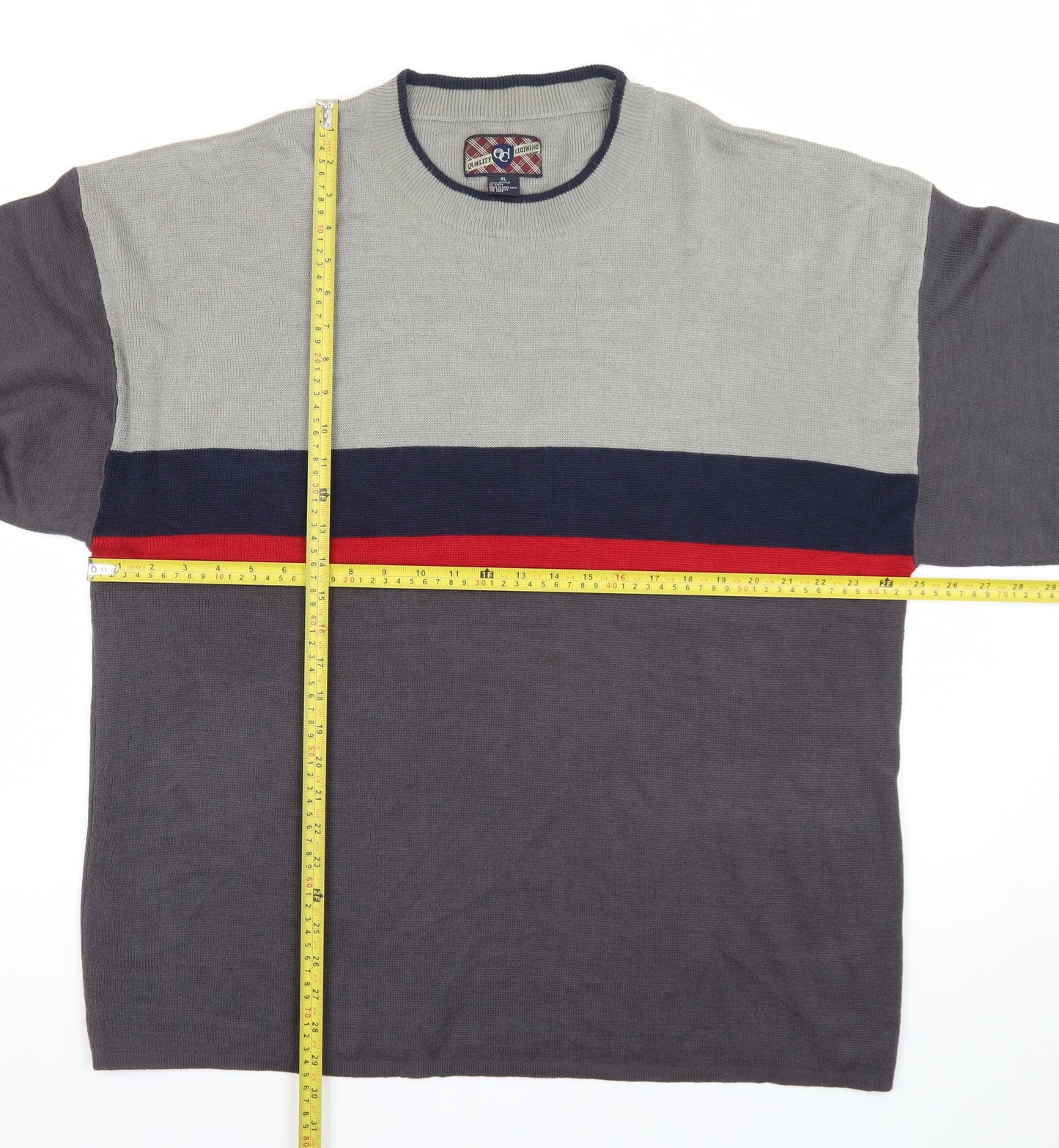 ECL Quality Clothing Men's Grey XL Striped Acrylic Crew Neck Jumper