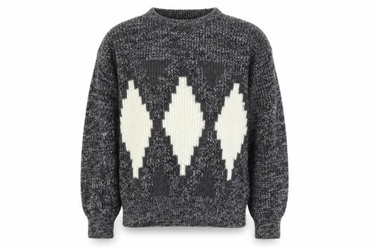 Fiume Men's Grey Argyle Wool Blend Chunky Knit Pullover Jumper XL
