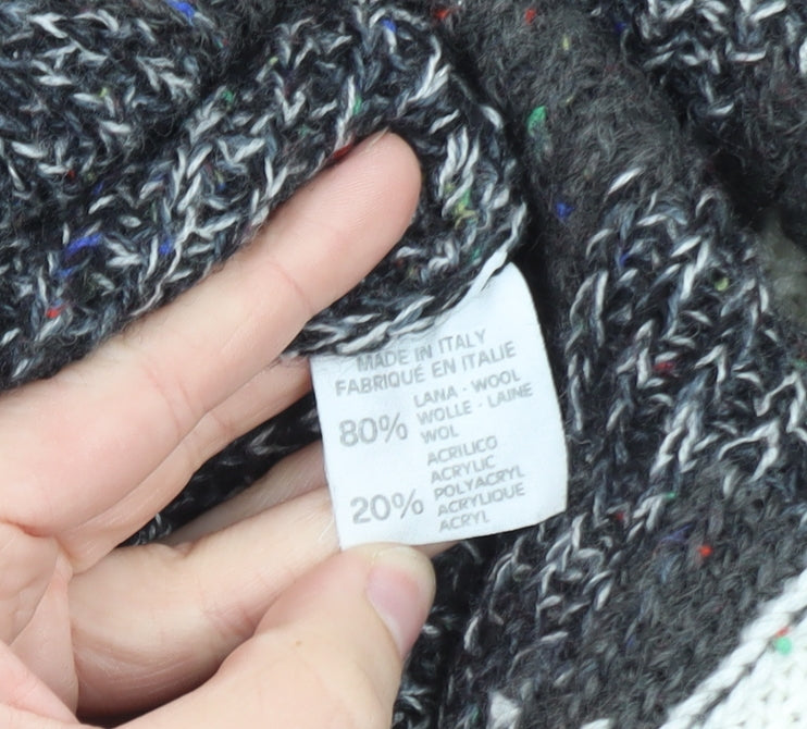 Fiume Men's Grey Argyle Wool Blend Chunky Knit Pullover Jumper XL