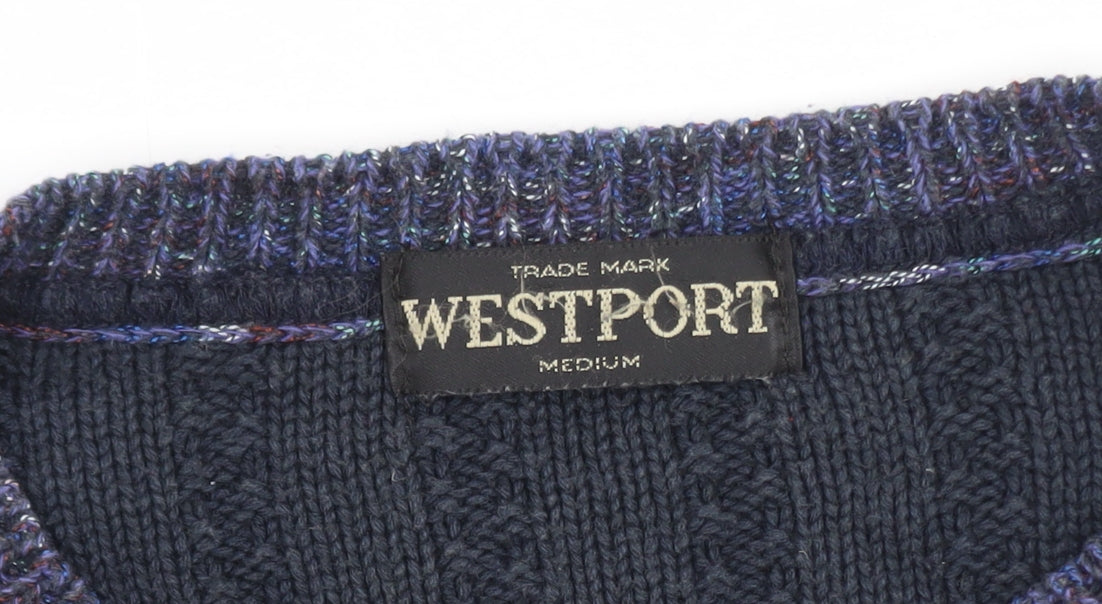 Westport Men's Blue Striped Cotton Blend Pullover Jumper Medium
