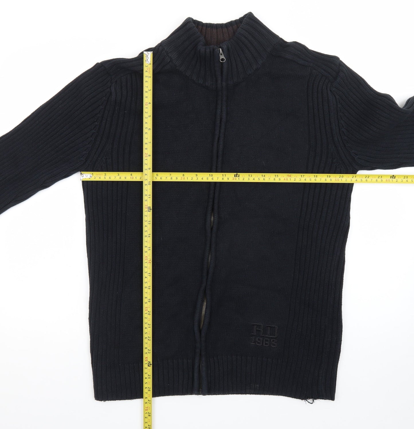 Red Wood Men's Black XL Full Zip High Neck Knit Jumper