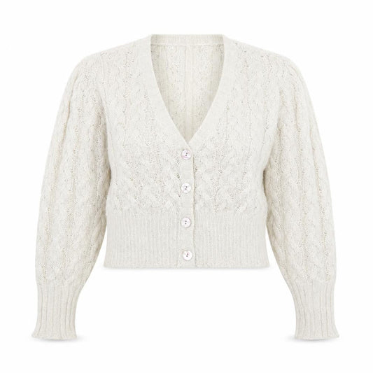 INTRECCI Women Ivory Mohair Blend Cable Knit Cardigan L