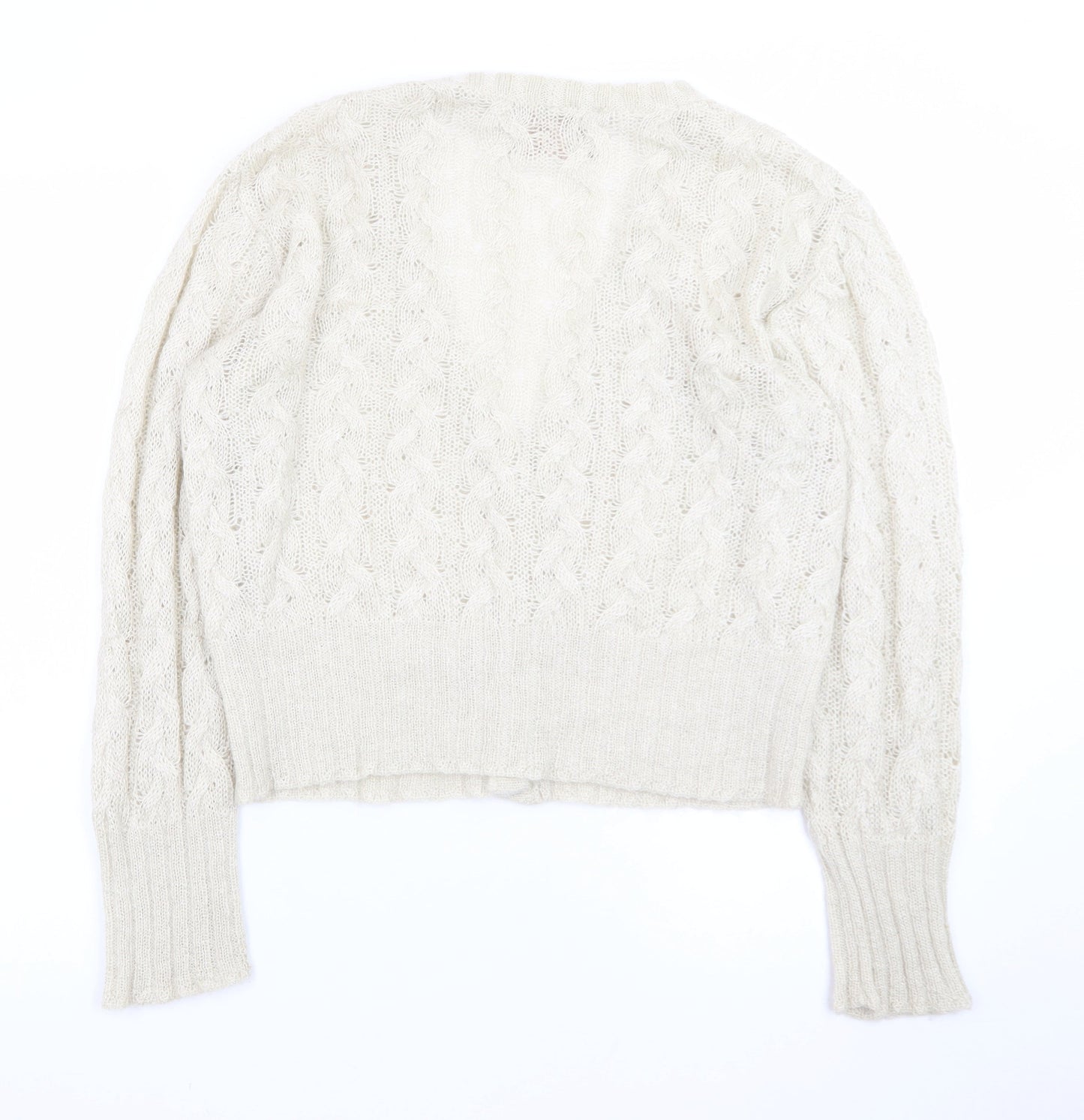 INTRECCI Women Ivory Mohair Blend Cable Knit Cardigan L