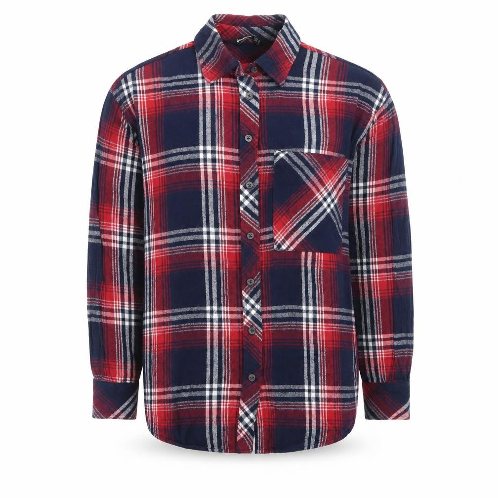 Stradivarius Mens Red Plaid Flannel Button-Up Shirt Size S