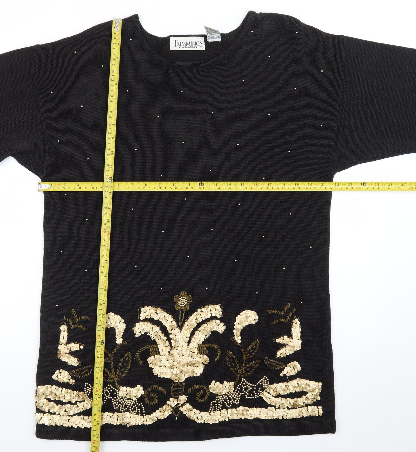 Trimmings Women's Black Sequin Embellished Knit Jumper Medium