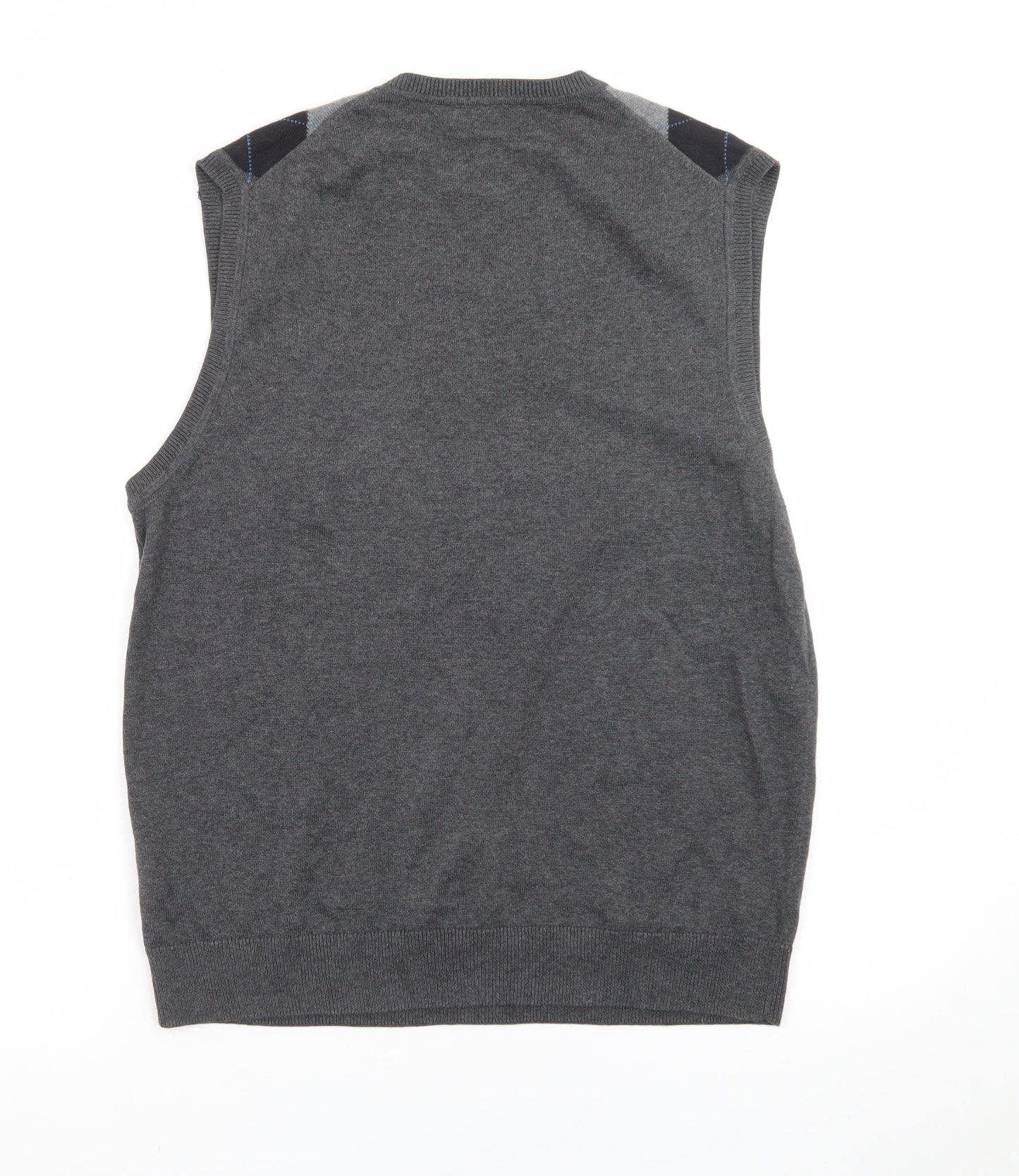Structure Men's Grey Argyle V-Neck Sleeveless Knit Jumper Vest M