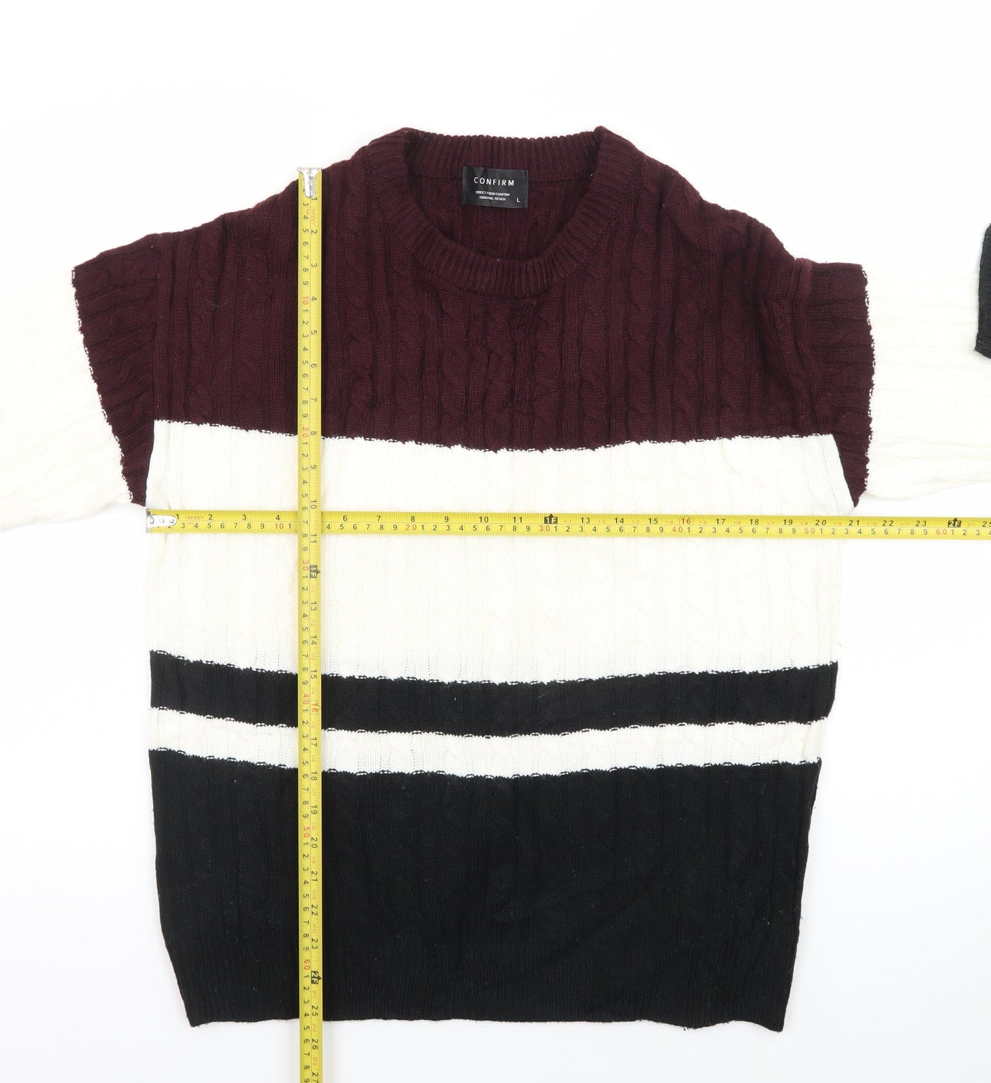 Confirm Men's Multicoloured Cable-Knit Pullover Jumper Size L