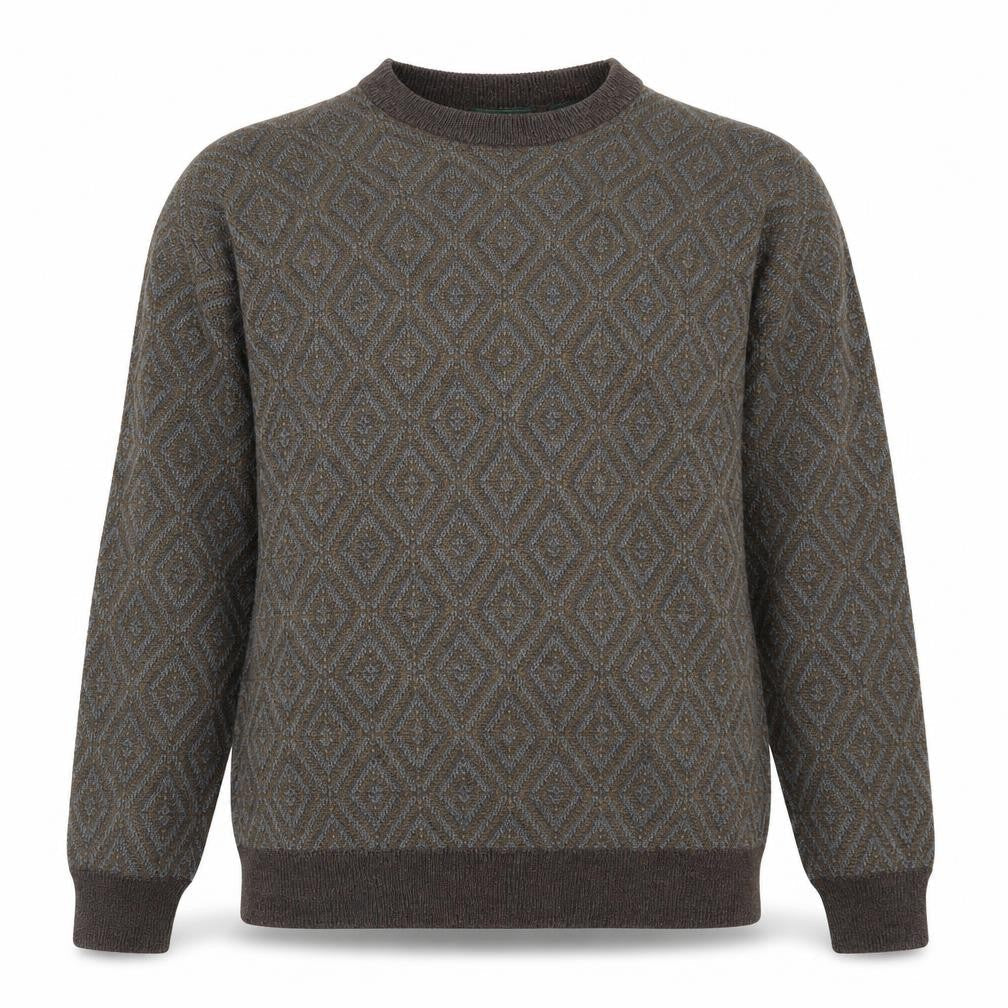 Hill & Archer Men's Brown Grey Diamond Pattern Acrylic Jumper Size L