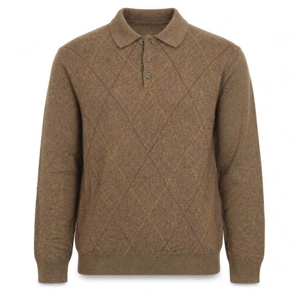 Dockers Mens Brown Argyle Collared Henley Jumper XL