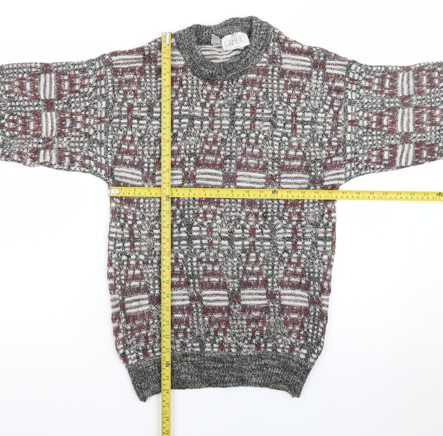 Cambio Italia Men's Grey Geometric Wool Acrylic Knit Jumper M