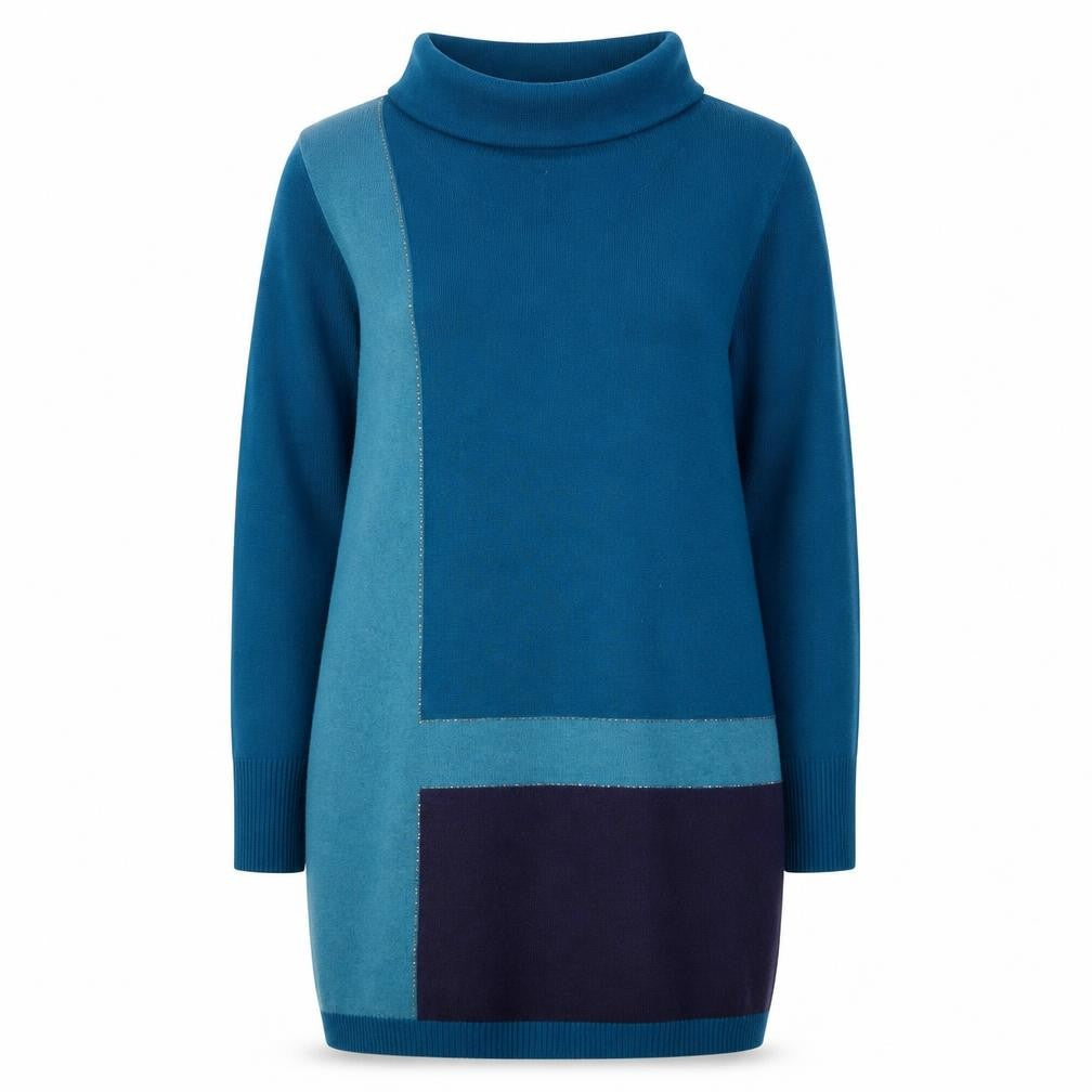 Roman Women’s Blue Colourblock Roll Neck Jumper Dress Size 18