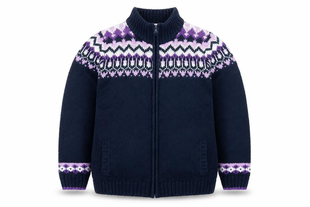 Isle Womens Blue Fair Isle Full Zip Knit Jumper Size L 18-20