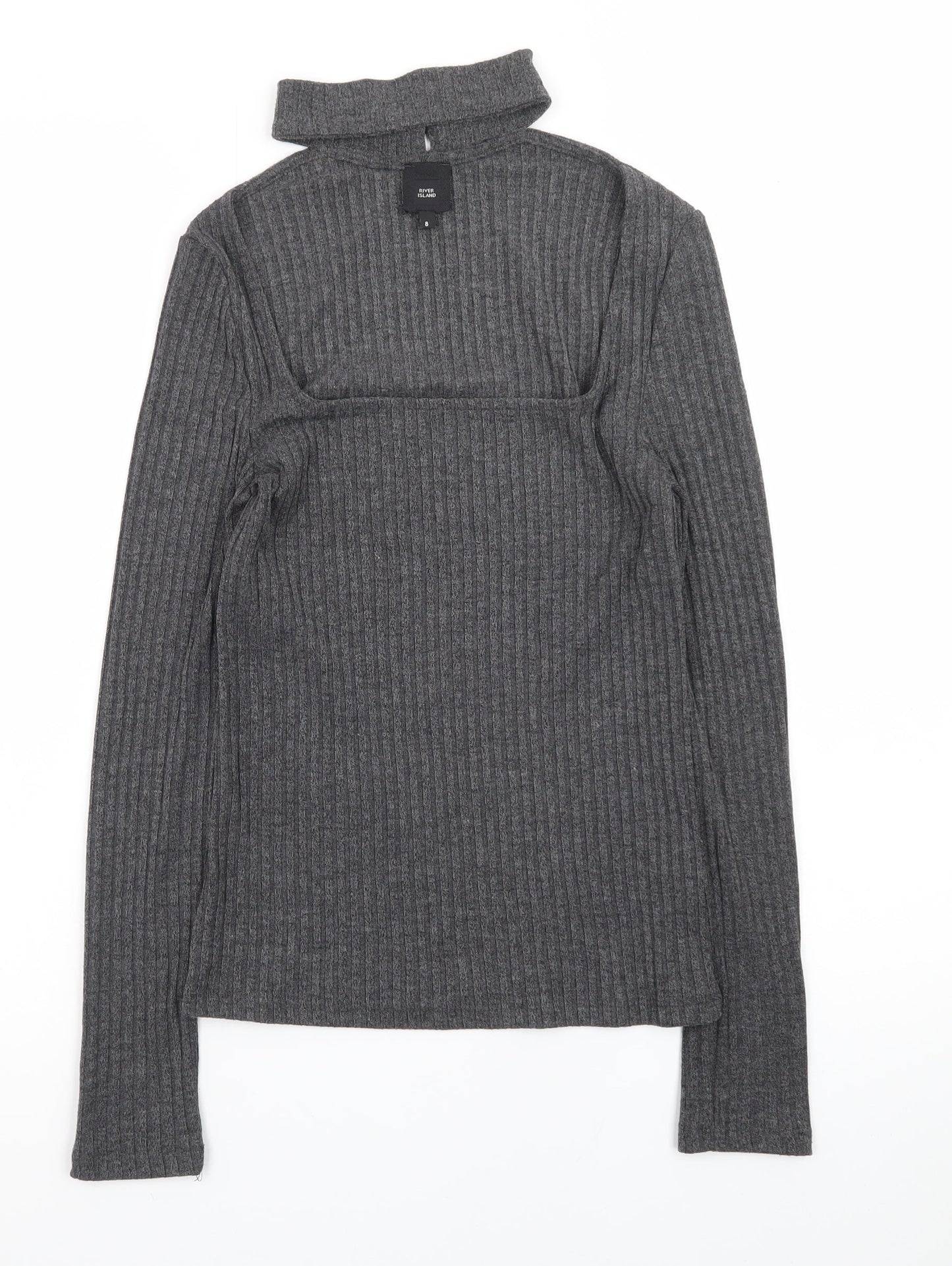 River Island Women’s Grey High Neck Ribbed Knit Jumper Size 8